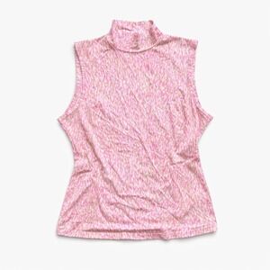 Pink Abstract Mock Neck Sleeveless Pink Abstract